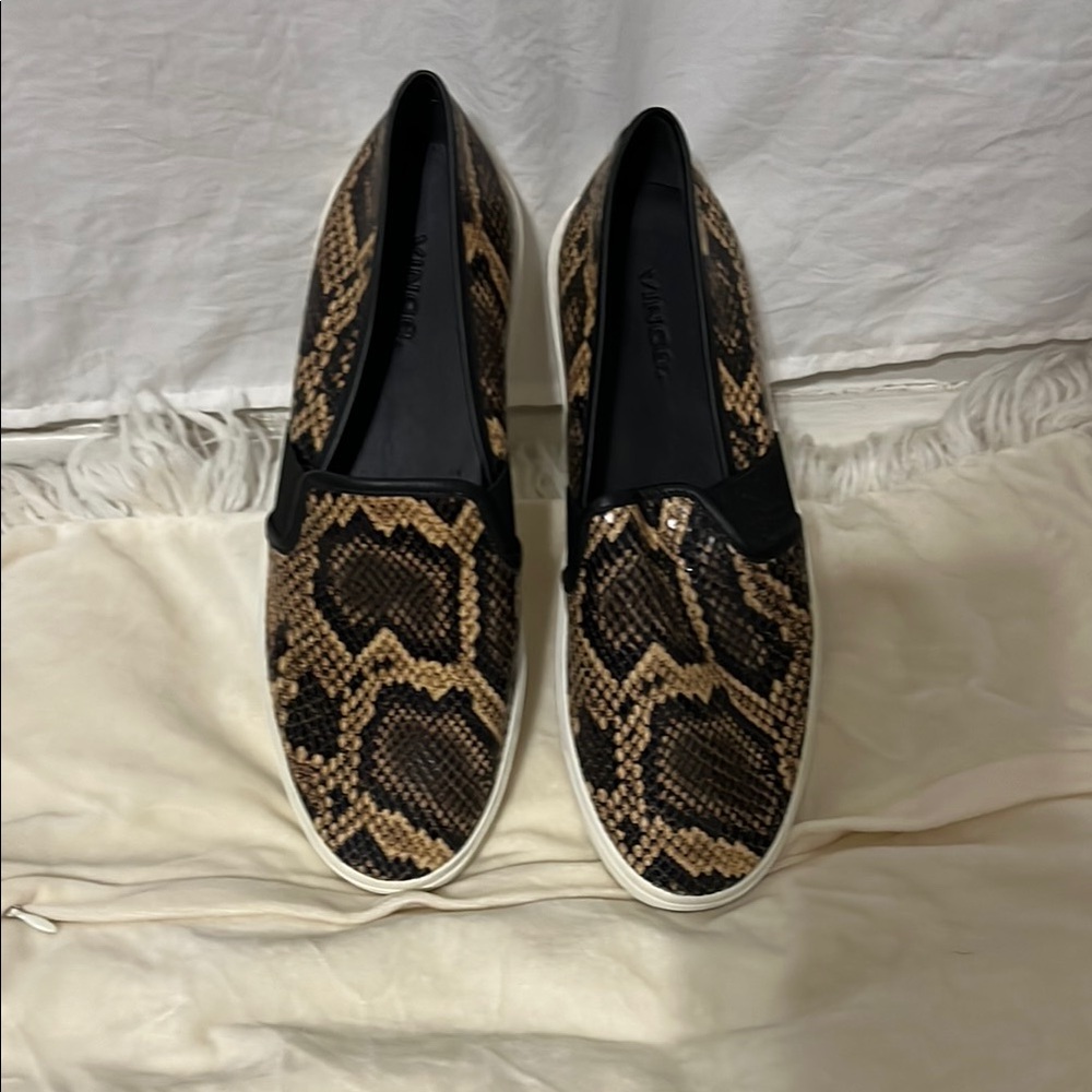 Vince Camuto Black and Brown Snake Print Sneakers